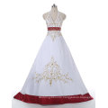 Red/White Gold Embroidery Satin Wedding Dress